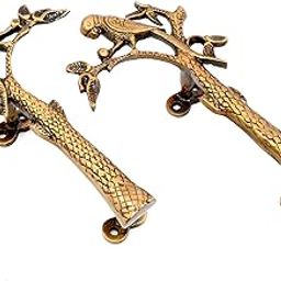 Two Moustaches Brass Parrot On Tree Design 8 Inches Brass Door Handle Pair (Standard Size; Antique Yellow) - Brass, Pull Handle-15