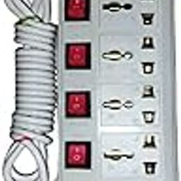 Skeisy 7+7 Switch Socket Highly Durable 3 Mtr Long Wire Capacity 6Amp, Power Strip with Individual Switches, 7 Outlets, Surge Protector, 3m Cord,-22