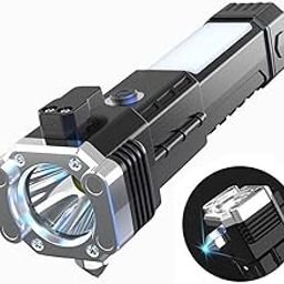 R A Products Led Torch Lights Rechargeable - Emergency Light - Flashlight - High Power Long Distance Beam Range Car Rescue 3W Torch with Hammer Window Glass and Seat Belt Cutter Built (-picture-0