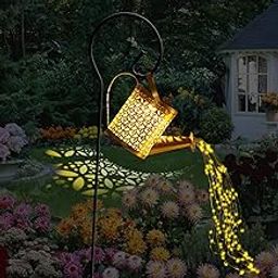 Solar Watering Can with Lights, Small Outdoor Solar Lanterns Hanging Waterproof Garden Decor, Decorative Retro Metal Kettle Solar Light for Table Patio Yard Pathway Walkway(with Install String Light)-image-26