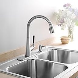 Kohler Malleco Pulldown Sink Tap for Kitchen - Vibrant Stainless Finish - Single Lever Kitchen Faucet with Matching Soap Dispenser - Kitchen Water Tap with 360° Spout Rotation 562IN-SD-VS-20