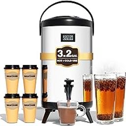 WantJoin Insulated Beverage Dispenser-75 Cup Hot&Cold water Urn for Catering-Stainless Steel Premium 12 L/3.2 Gallon Hot Drink Dispenser with Spigot for Coffee & Hot tea,Cold Milk,Water,Juice(Silver)-image-4