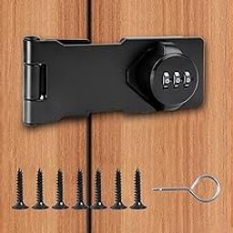 HKATOPS Password Hasp Locks, 180 Degree Bifold Door Lock, 3-Digit Password Cabinet Lock,Keyless Combination Lock for Cabinets,Small Doors, Barn Door, Bathroom, Outdoor, Garden(Black-1pc, 110mm)-0