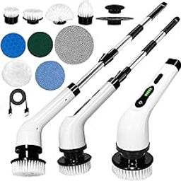 Electric Spin Scrubber,Cleaning Brush Scrubber for Home, 400RPM/Mins-9 Replaceable Brush Heads-90Mins Work Time,Adjustable Size,2 Adjustable Speeds for Bathroom Shower-image-13