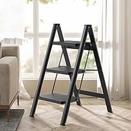RELEMTRA Compact & Durable Aluminum Ladder - Multi-Step, Foldable for Easy Storage 3 Step Ladder with Wide Anti-Slip Pedal Space-Saving Design for Home Kitchen and Office Use-picture-6
