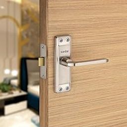 SARDAR Russo 5" Silver Iron Bathroom Door Handle Set with Keyless Baby Latch-Tower Bolt/Push to Close Latch (with Baby Latch)-image-1