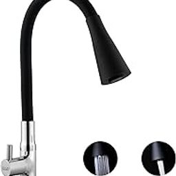 SPAZIO Turbo Brass Swan Neck Tap/Sink Faucet with Black 360 Degree Flexible Silicon Swivel Spout & Dual Flow Pattern, Hot/Cold Water for Kitchen Sink, Wash Basin, Chrome Finish Pillar Cock-picture-9