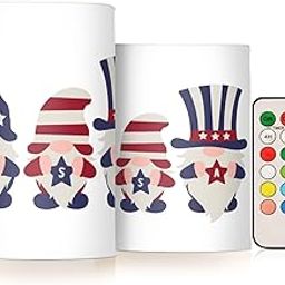 Set of 2 American Flag Gnomes Flameless Candles Remote Timers 4th of July Patriotic Day Pillar Candles for Bedroom Bathroom Outdoor Party Garden Ambient Lighting Decoration-image-63
