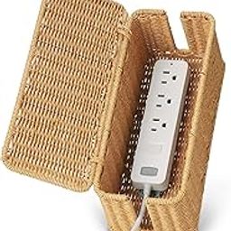 Soko Woven Faux Rattan Cable Management Box| Cord Hider with Lid, 2 Open Slots Surge Protector | Power Strips, Router, TV, Gadget Wires Organizer Tray for Desktop, Table-Home, Office (Medium)-image-63