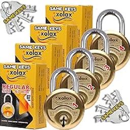 Locks - Regular Size Same Key Padlocks Golden Brass Color | Lock and Keys | Lock for Home | 3 ton Heavy Duty (4 Locks with Same Keys, Regular Size 67 mm)-image-53