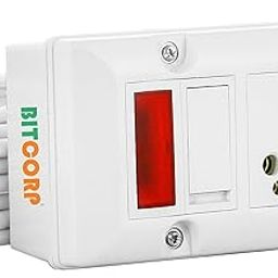 Bitcorp Power Extension Board 2 Socket 2 Switch, 16A 3500W Surge Protector 4 Meter Electric Cord for Appliances, Fridge, Home, Office, Computer, AC (White) 220 Volts-18
