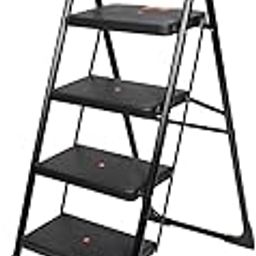 GRAZIA Ladder Folding with Wide Milano 4 Steps | Anti-Skid Bottom with Anti-Slip Steps | Safety Clutch Lock | Knee Guard | for Home, Offices, Shops, Kitchen and School Multipurpose Ladder (Black)-image-62