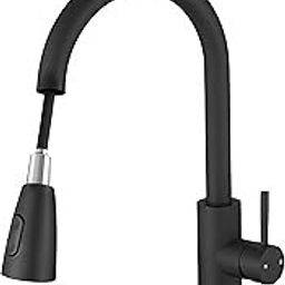 Kitchen Sink Mixer Tap with Pull Down Sprayer, Matte Black, [𝟓 𝐲𝐞𝐚𝐫 𝐰𝐚𝐫𝐫𝐚𝐧𝐭𝐲], Single Handle High Arc, Solid Brass(Matte Black) Pack of 1-image-62