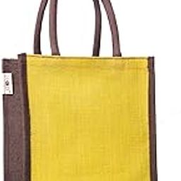 H&B Jute Bags for Lunch for Men | Jute Bags with Zip | Jute Tote Bag | Jute Tiffin Bags | Printed Jute Bag | Jute Carry Bag | Jute Bag Medium Size - Yellow-12