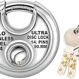 DESHCART Stainless Steel Round Disc Padlock, 90 mm, 4 Keys, Stainless Steel Ultra Disk Lock 14-Pin, Heavy Duty Security Lock for Shutter, Door, Shop Pack of 1-image-55