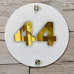 Room Number Plate No 44 | Mirror Gold with White Acrylic Number Plate with Double Side Tape On Backside-picture-7