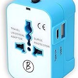 Btag Universal Travel Adapter All in One Worldwide, Travel Adapter and Wall Charger with USB Ports with Multi Type Power Outlet (QC18W-PD20W,100-240) Voltage (Sky Blue&White)-image-83