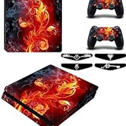 Elton Flower Fire Theme 3M Skin Sticker Cover for PS4 Slim Console and Controllers Full Set Console Decal Stickers for Front & Back 4 Led bar Decal +2 Controller Decal Cover-picture-17