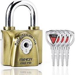 60mm Heavy Duty Lock Warehouse Waterproof Keyed Padlock Top Security Lock with 4pcs Keys, Metalic Finish, Brass-image-42