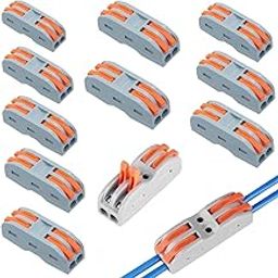 Quick Wire Connectors, 2-Port Lever-Nut Terminal Block, Pack of 10, Grey and Orange-16