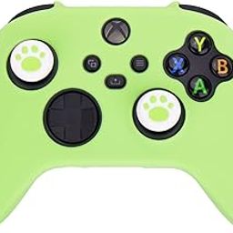 MXRC Silicone Rubber Cover Skin Case x 1 Anti-Slip Customize for Xbox Series X/S Controller x 1(Apple Green) + Cat Paw Thumb Grips x 2-7