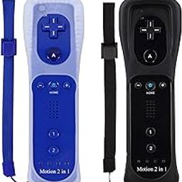 Wii Remote Controller (2 Pack) with Motion Plus Compatible with Wii and Wii U Console | Wii Remote Controller with Shock Function (Black+Dark Blue)-2