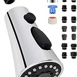 Hygie Rinse Universal Kitchen Faucet Head Replacement with 15 Adapter Kit Compatible with Kohler/Moen/Delta Faucet, 3 Function Pull Down Sink Faucet Spray Head, Chrome-image-57