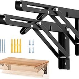 TROVEXX Folding Shelf Brackets - Heavy Duty Metal Collapsible Shelf Bracket for Bench Table, Shelf Hinge Wall Mounted Space Saving DIY Bracket, Max Load: 150 lb 2 PCS (16 Inch)-image-30