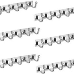GAIYERA Pack 6 Stainless Steel Round -C Wall Door Hook Pemium Classic 6 Pin Cloth Hanger Wall Door Hooks Rail for Hanging Clothes, Towel Hook Rail-23