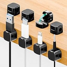 Euqvunn Cable Clips, Cable Holder, Pack of 8 Magnetic Self-Adhesive Cable Holders, Self-Adhesive Cable Organiser, for USB Charging Cable, Power Cable, Mouse Cable for Home, Office (Black)-image-58