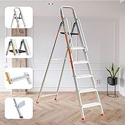 Prime Safe-T 6Step (5+1) Foldable Aluminium Ladder for Home and Office Use with Hand-Rails | Anti-Skid PVC Shoes | Garment Guards | Heavyduty Antiskid Platform-21