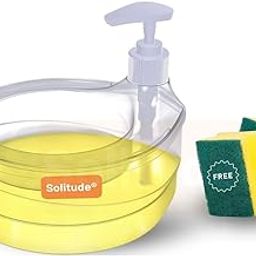 Solitude Double Layer Soap Dispenser with 2 Sponges for Bathroom Accessories Dishwasher Liquid Holder Liquid Dispenser Pump with Sponge Holder Kitchen Sink Accessories Items (Transparent)-21