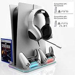 Ant Esports Dock5 RGB with Cooling Fan and Dual Controller Charger Station, PS5 Console Disc & Digital Edition, PS5 Cooling Station Accessories with RGB Light/Headset Holder/6 Game Slots/Screw (White)-12