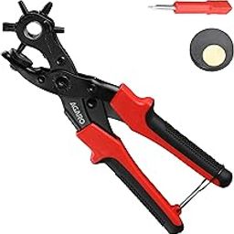 AGARO LP831 Revolving Leather Punch Pliers or Punching Machine with 6 Hole Sizes for Leather Belts, Watch Bands, Bags, Dog Collars, Fabric, Craft Projects, Leather Puncher (Black/Red)-16