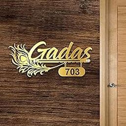 Golden Acrylic Morpankh With Flute Customized Home Name Plate-picture-22