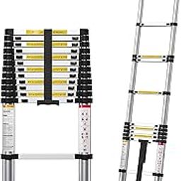 JIALTO 12.5 Feet (3.8 Miter) Portable & Compact Ultra-Stable Extendable Aluminum Telescopic Ladder | 10 - Steps Foldable Multipurpose Step Ladder for Home & Outdoor use, 150kg Max Capacity - Silver-image-69