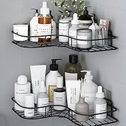 Oslen Multipurpose Bathroom/Kitchen Corner Storage Organizer Wall Mounted Rack Shelf Shower Caddy (No Drilling - Shelf Adhesive) Bathroom Accessories Storage Rack (Black, Pack of 1)-14