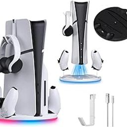 TMG Led Display Stand With Controller Charger for PS5 Slim Disk And Digital Edition GAMING CONSOLE- (Black)-17