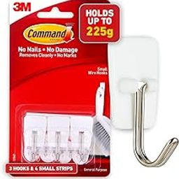 3M Command, Small Wire Wall Hooks, Up to 225gms, Holds Strongly, Reusable, Adhesive hooks for wall, Multi-surface damage free hooks for hanging (White, 3hooks, 4 strips), Plastic-11
