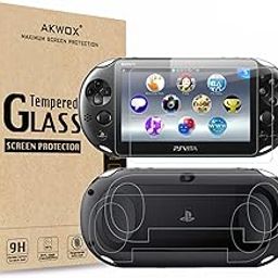 (4-Pack) 2 Front+2 Back Covers Screen Protectors for Sony Playstation Vita 2000, Akwox 9H Tempered Glass Front Screen Protector and HD Clear PET Back Screen Protective Film for PS Vita PSV 2000-23