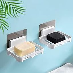 Hearch (2 Pcs) Wall Mounted Self Draining Soap Dish Holder Case - Hanging Waterproof soap Box Storage Rack with Self Adhesive Sticker for Bathroom, Kitchen, Bathtub, Washbasins, Plastic-image-19