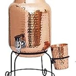 Copper Water Dispenser Matka Pot Container Pot with 1 Copper Glass and Stand Pure Copper and Ayurvedic Health Benefits Capacity (5000 ml) Water-image-11