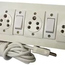 Wooden Board - with Heavy Duty 3 Switch, 3 Sockets, 2 Core 1 mm Square 2 Meter Cable, 2 Pin Plug-11