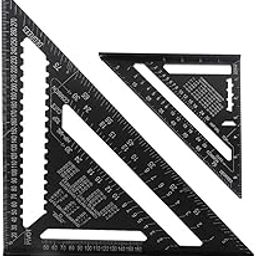 NIKTION 7 Inch & 12 Inch Triangle Ruler, Black Triangle Ruler Square Protractor, High Precision Aluminum Alloy Triangle Ruler,Layout Measuring Tool for Engineer Carpenter（Metric and Imperial）-3