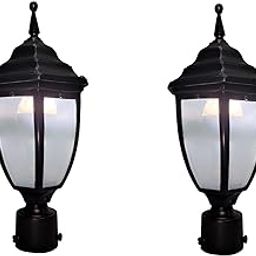 Lock N Seal Outdoor Post Mount Lantern, Black Metal with Frosted Glass, Set of 2, Bulbs Not Included-image-61
