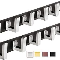 DOCOSS -Pack of 2-Pemium Classic Black Metal 6 Pin Cloth Hanger Wall Door Hooks Rail for Hanging Clothes, Towel Hook Rail Set (2, Silver)-20