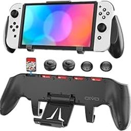 PSX Store Switch Grip with Upgraded Adjustable Stand, Compatible with Nintendo Switch & OLED,ovi Asymmetrical Grip with Adjustable Stand and 5 Game Slots-4 Thumb Caps Included-23