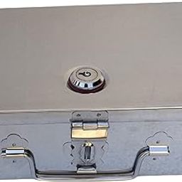 GinoSet® Stainless Steel Cash/Jewellery/Coin Storage Rectangular Silver Boxes with Pre-Fitted Lock (10" X 7" X 3")(With Pre fited One Lock & 2 Key) (Standard Poja 10)-20
