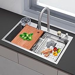 Plantex Sink for Kitchen Sink/304 Stainless Steel Waterfall Kitchen Sink/Sink with Pull Down Faucet Set/Anti-Scratch Kitchen Sink (30 x 18 x 10 inch - Silver-Matt)-23