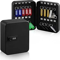 Kgeorix Keys Combination Lock Stylish Wall Mount Security Key Holder Box Metal Safe Cabinet Hanging Key Manager with Included Key Tags for Office Home Hotels Parking. (Black)-18